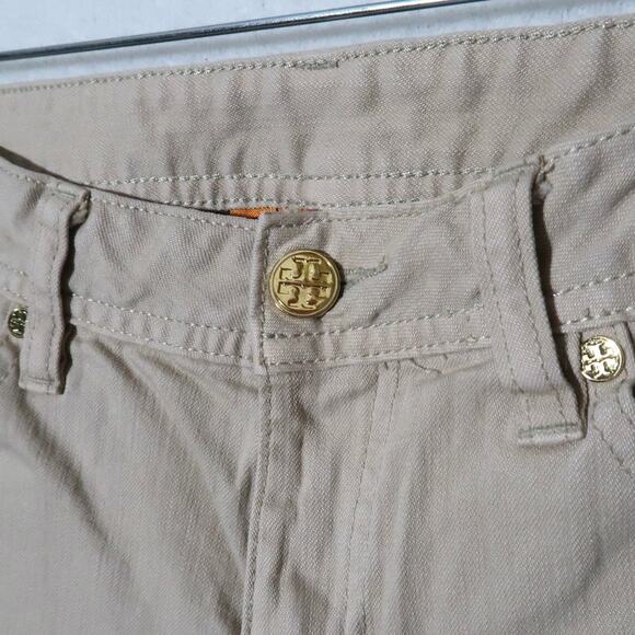 Tory Burch Khaki Tan Cropped Jean Size 26 - Picture 3 of 6